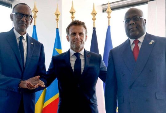 Présidents Paul Kagame, Felix Tshisekedi et Emmanuel Macron. Photo crédit tiers