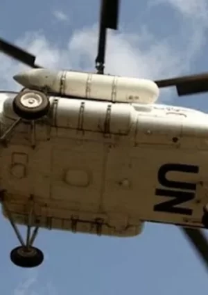 Hélicoptère des Nations Unies dans les airs. Photo crédit tiers