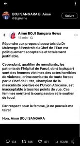 Réaction de Aimé Boji Sangara par rapport aux propos de son camarade Billy Kambale sur Mukwege, l'Hôpital de Panzi et les patients