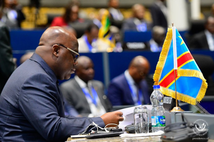Félix Tshisekedi Tshilombo, Président de la RDC, prenant par au mini-sommet du 16 février 2024 sur la situation à l'Est de la RDC en marge de la 37ème Assemblée Générale de l'UA à Addis-Abeba. Ph. crédit Présidence de la RDC